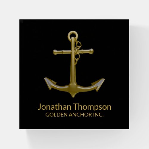 Classy Nautical Gold Anchor on Black Paperweight