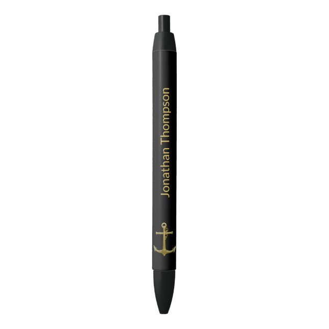 Classy Nautical Gold Anchor on Black Pen (Front Vertical)