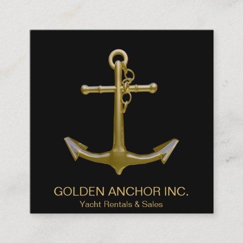 Classy Nautical Gold Anchor on Black Square Business Card