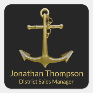 Classy Nautical Gold Anchor on Black Square Sticker