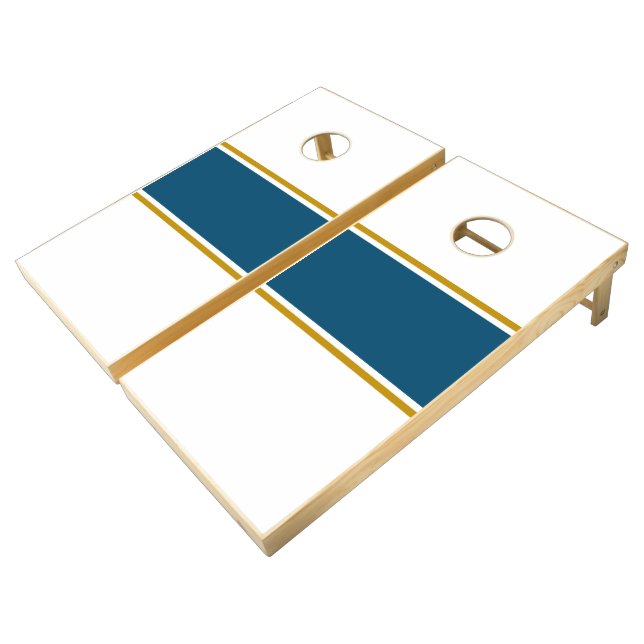 Classy Nautical Ocean Blue White Racing Stripes  Cornhole Set (Angled)