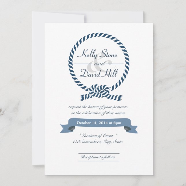 Classy Nautical Rope Ring Wedding Invitations (Front)