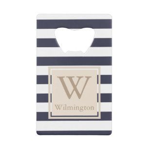 Classy Nautical Thick White Stripes - Personalized Credit Card Bottle Opener