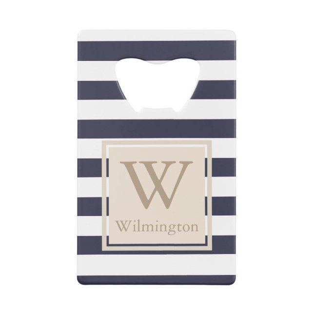 Classy Nautical Thick White Stripes - Personalized Credit Card Bottle Opener (Front)
