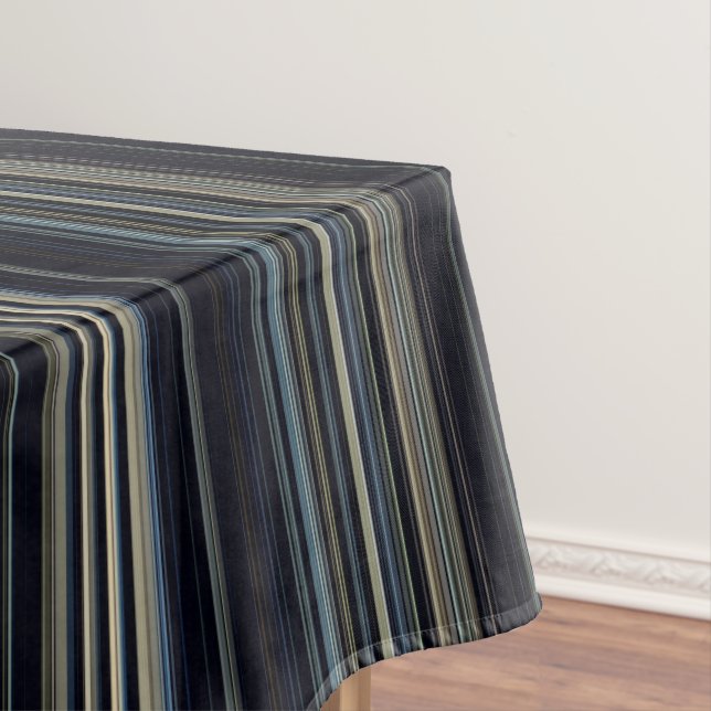 Classy Navy and Gold Multicolor Stripes Tablecloth (In Situ)