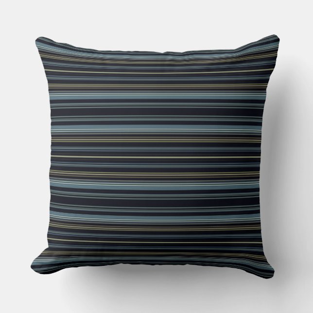 Classy Navy and Gold Multicolor Stripes Throw Pillow (Front)