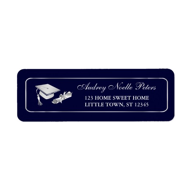 Classy Navy And Silver Graduate Address Labels