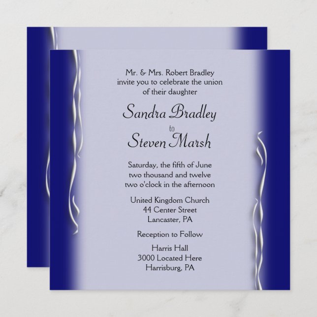 Classy Navy and White Wedding Invitation (Front/Back)