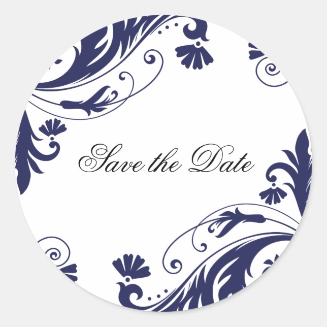 Classy Navy and White Wedding Stickers (Front)