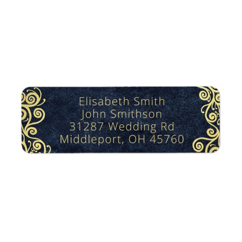      Classy Navy Blue And Gold Boho Swirls Wedding Label