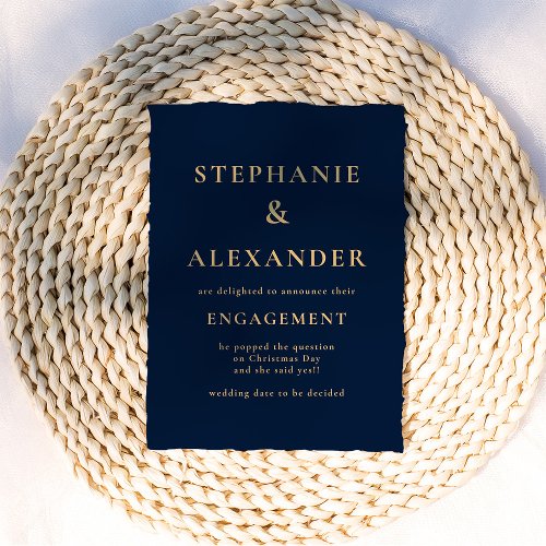 Classy Navy Blue and Gold Engagement  Invitation