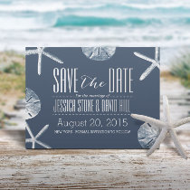 Classy Navy Blue Beach Theme Wedding Save the Date Announcement Postcard