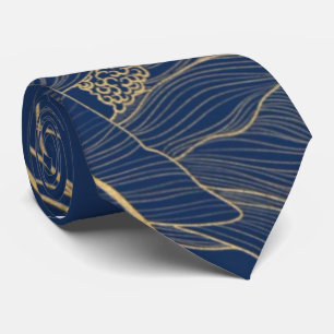 Classy Navy Blue Botanical Florals Groomesmen Neck Tie