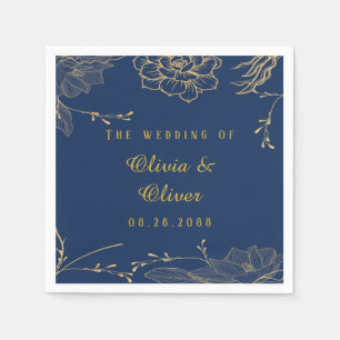 Classy Navy Blue Botanical Florals Wedding Napkins