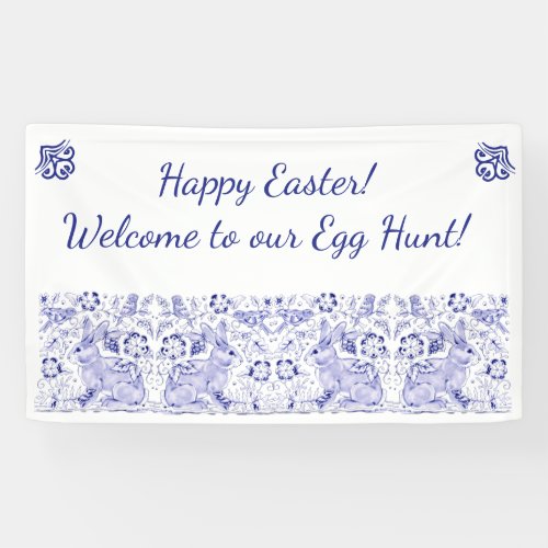 Classy Navy Blue Bunny Rabbit Bird Easter Egg Hunt Banner