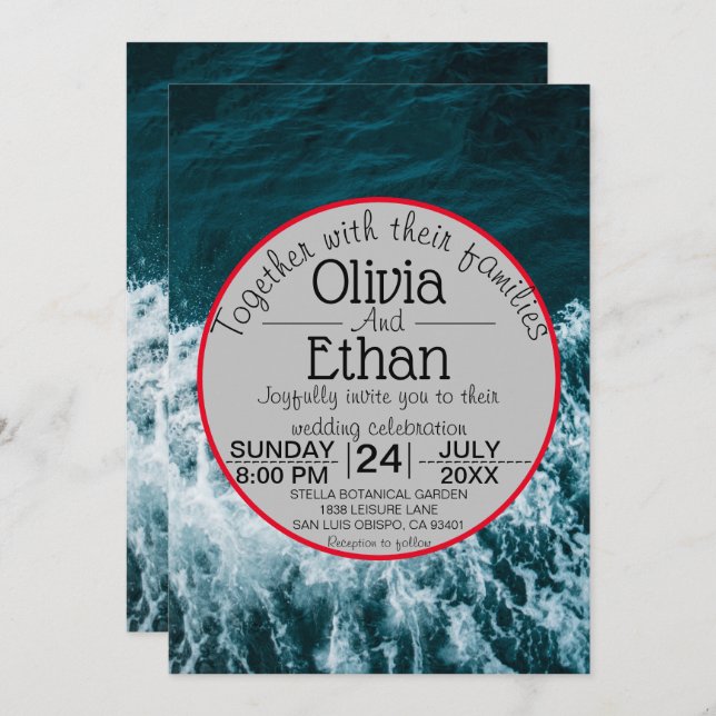 Classy navy blue coastal beach Wedding Invitation (Front/Back)
