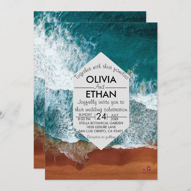 Classy navy blue coastal Wedding Invitation (Front/Back)