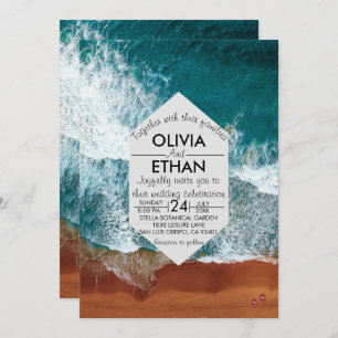 Classy navy blue coastal Wedding Invitation