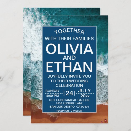 Classy navy blue coastal Wedding Invitation