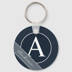 Classy Navy Blue Custom Monogram Keychain