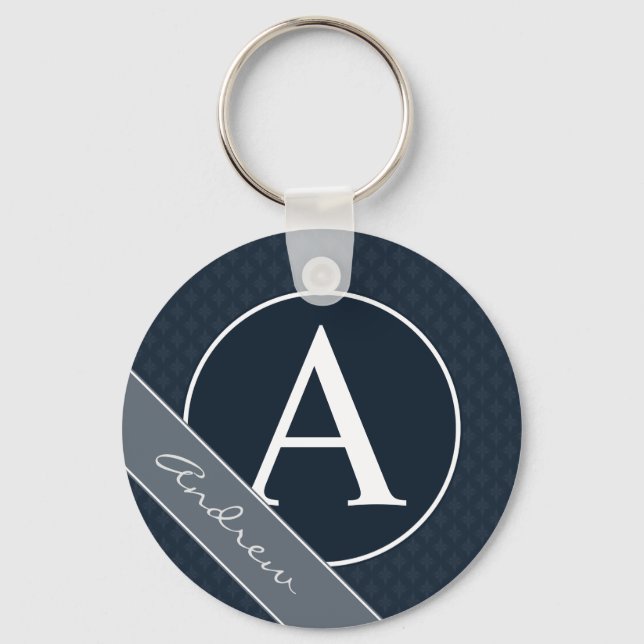 Classy Navy Blue Custom Monogram Keychain (Front)