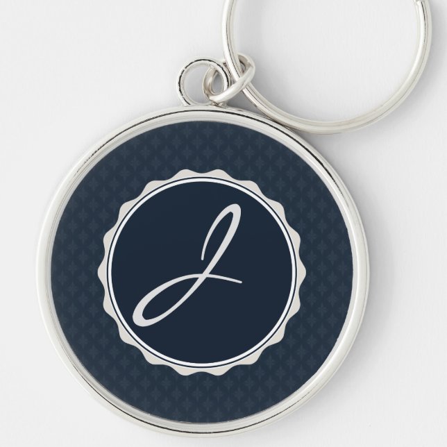 Classy Navy Blue Custom Monogram Keychain (Front)