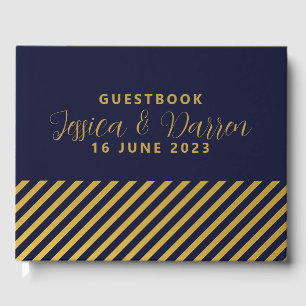Classy Navy Blue Gold Foil Stripes Wedding Guest Book