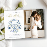 Classy Navy Blue Happy Hanukkah 1 Photo Floral Holiday Card<br><div class="desc">If you need any further customisation please feel free to message me on yellowfebstudio@gmail.com.</div>