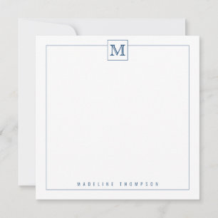 Classy Navy Blue Initial Monogram Square border Note Card