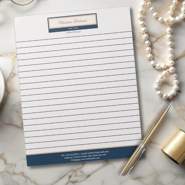 Classy Navy Blue Ivory Lined Notepad (Creator Uploaded)