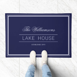 classy navy blue lake house Door Mat