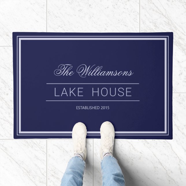 classy navy  blue lake house Door Mat (Indoor)