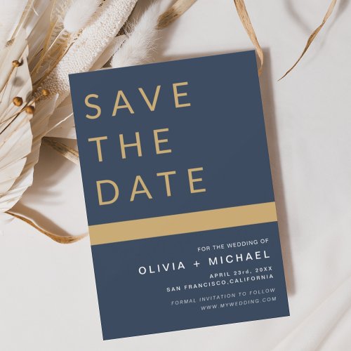 Classy Navy Blue Save the Date Elegant Gold
