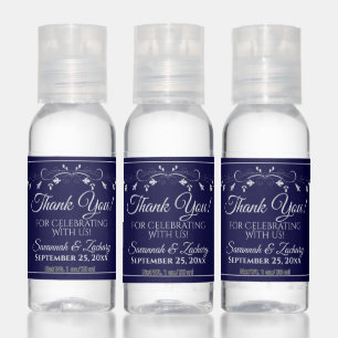 Classy Navy Blue Vintage Border Wedding Thank You Hand Sanitizer