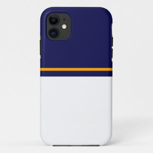 Classy Navy Blue White Color Block Yellow Stripe iPhone 11 Case
