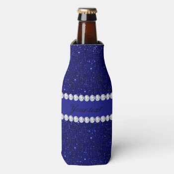 Classy Navy Sequins And Diamonds Personalized Bottle Cooler by glamgoodies at Zazzle