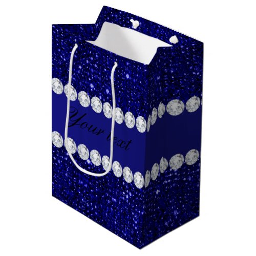 Classy Navy Sequins and Diamonds Personalized Medium Gift Bag
