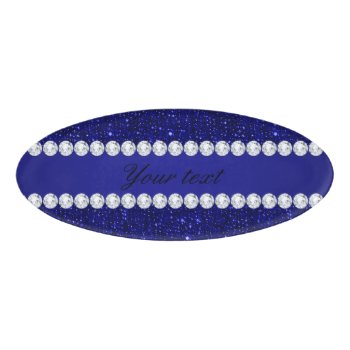 Classy Navy Sequins And Diamonds Personalized Name Tag by glamgoodies at Zazzle