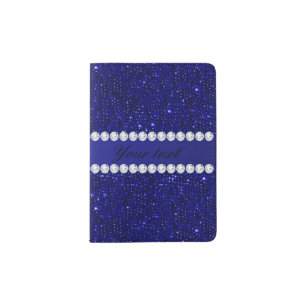 Classy Navy Sequins and Diamonds Personalized Passport Holder