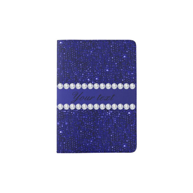 Classy Navy Sequins and Diamonds Personalized Passport Holder (Front)