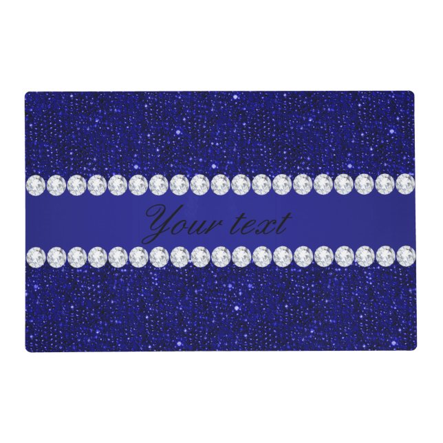 Classy Navy Sequins and Diamonds Personalized Placemat (Front)