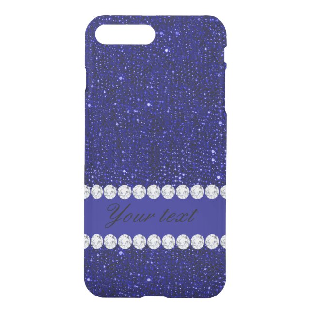 Classy Navy Sequins and Diamonds Personalized Uncommon iPhone Case (Back)