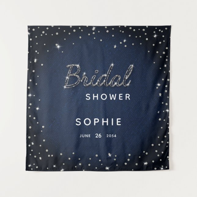 Classy Navy Sparkle Glitter Bridal Shower Backdrop (Front)