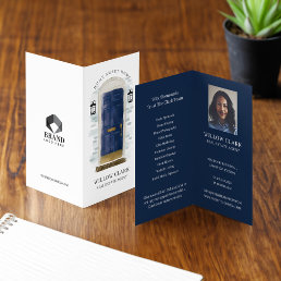 Classy Navy Watercolor Front Door Photo &amp; Services Business Card