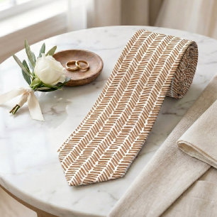 Classy Neck Tie With Beige Brown Chevron Art
