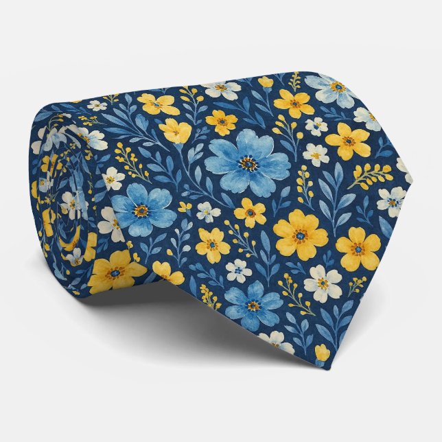 Classy Neck Tie With Mediterranean Floral Pattern (Rolled)