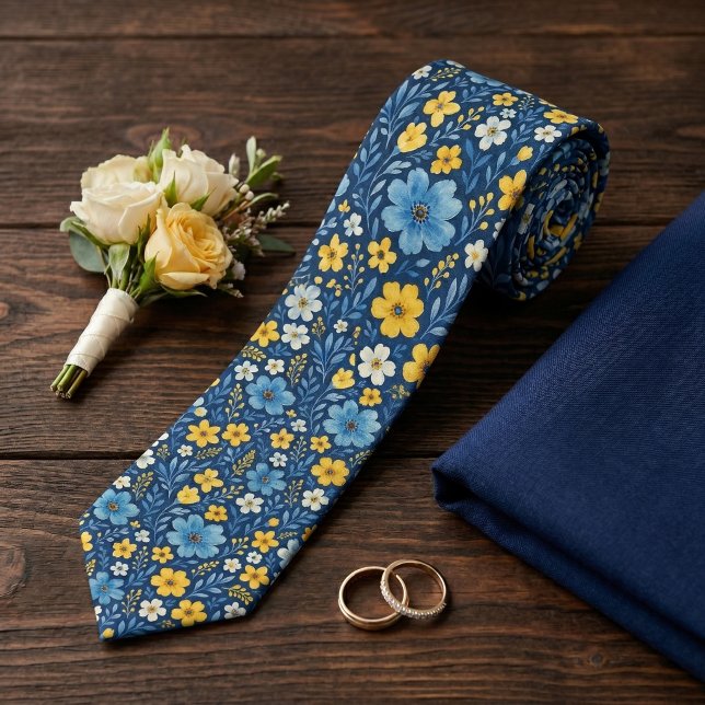 Classy Neck Tie With Mediterranean Floral Pattern (Creator Uploaded)
