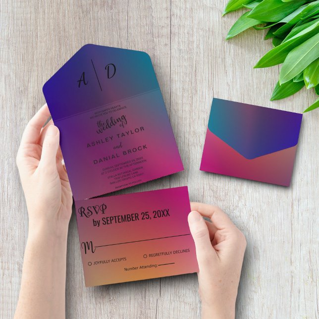 Classy neon colors chic All in One Wedding Invite (Creator Uploaded)