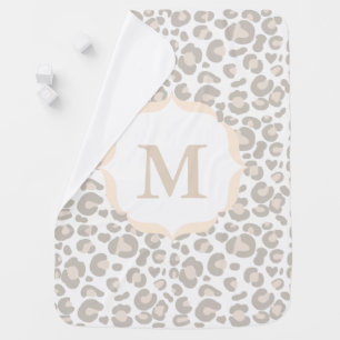 Classy Neutral Cheetah Print & Baby's Initial Stroller Blanket
