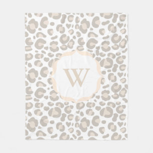Classy Neutral Cheetah Print & Initial Letter Fleece Blanket